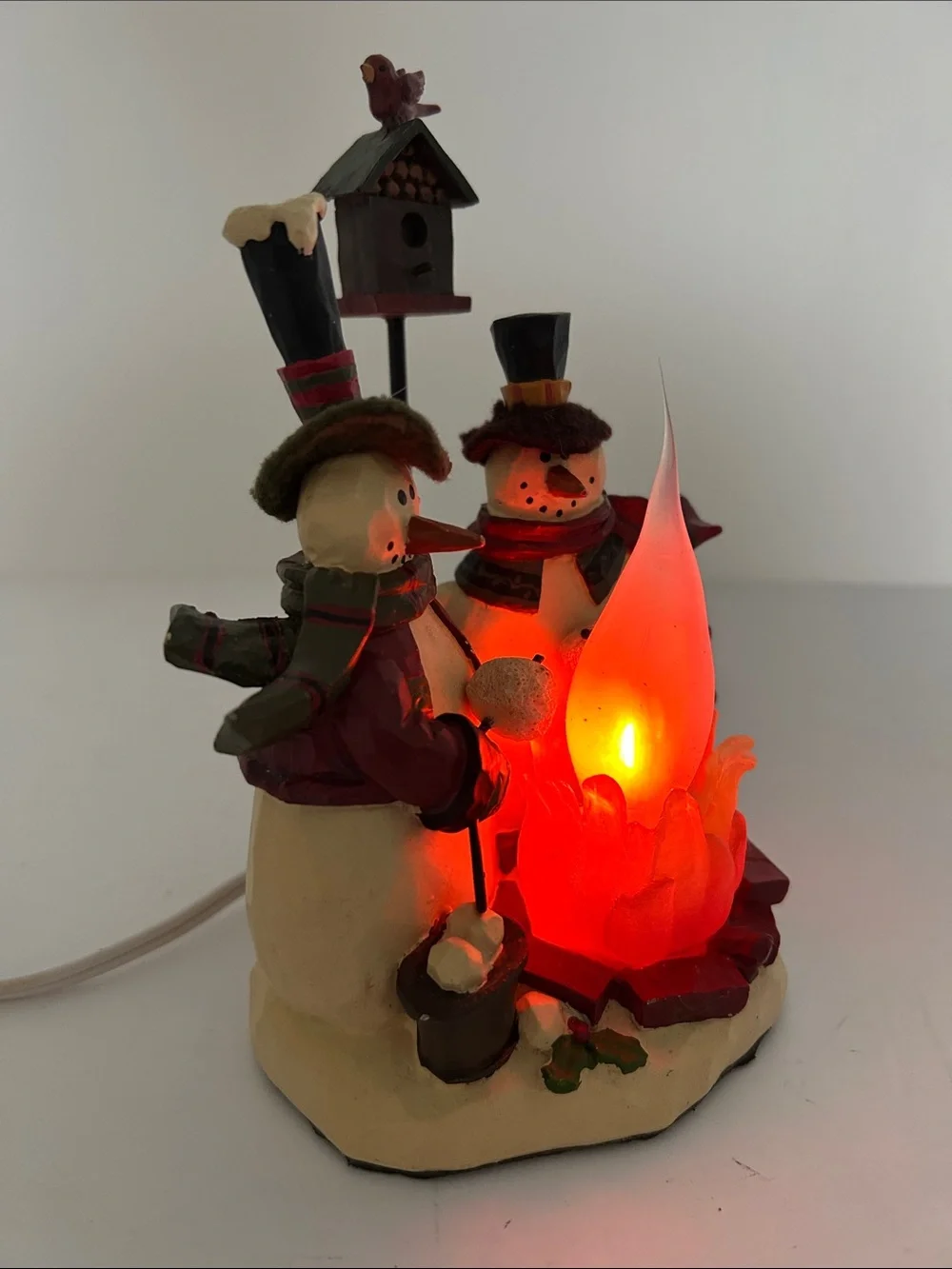 Crazy Mountain Holiday Resin Snowmen & Cardinal Lighted Winter Campfire Decor